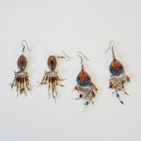 Two pairs of Handcrafted Metallic Thread Bead Dangle Earrings - Picture 8 of 14